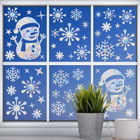 Pegatina Ventana Muñeco De Nieve Copo De Nieve Arcoíris Holográfico Prisma Estática Navidad Atrapasol Decoración Cristal