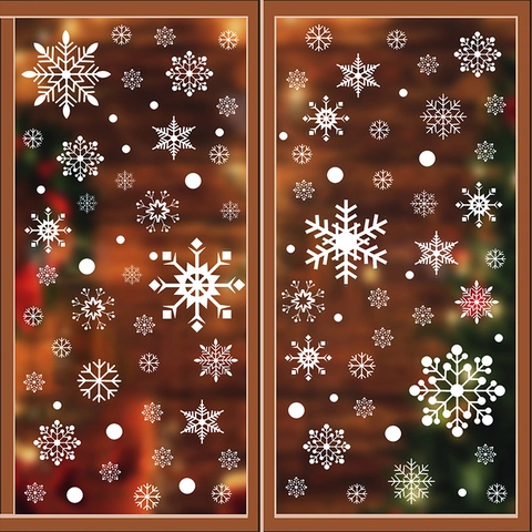 Pegatinas Estáticas De Copos De Nieve De Navidad PVC Doble Cara Decoración De Invierno Para Ventanas De Cristal