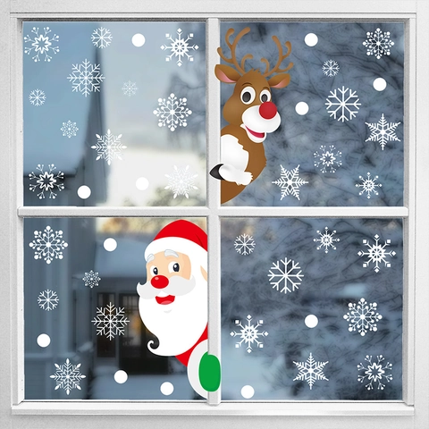 Christmas Window Clings Static Stickers PVC Santa Claus Reindeer Snowflakes Double Sided Glass Decor Festive Ornament