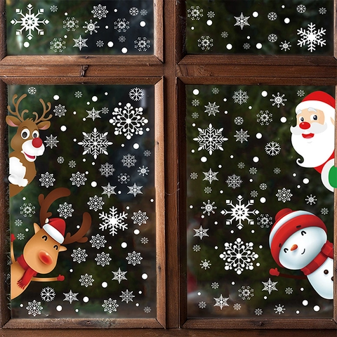 Christmas Window Clings Double Sided Static PVC Stickers Santa Claus Reindeer Snowman Snowflakes Holiday Glass Decor