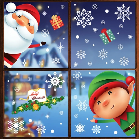 Pegatinas De Navidad Para Ventanas PVC Estático Doble Cara Reutilizable Papá Noel Duende Copos De Nieve Para Cristal Hogar