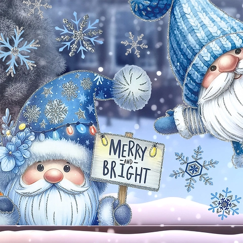 Christmas Window Clings Blue Glitter Static PVC Stickers Gnome Snowman Snowflake Tree Holiday Decor For Glass