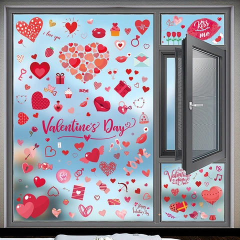 Valentine's Day Window Clings Static Stickers Red Heart Lips Gnome Double Sided PVC Holiday Glass Decor