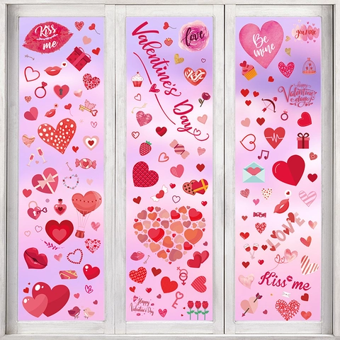 Valentine's Day Window Clings Static Stickers Red Heart Lips Gnome Double Sided PVC Holiday Glass Decor