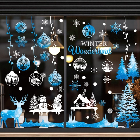 9 Hojas Pegatinas de Ventana de Navidad Estáticas Reno Muñeco de Nieve Copo de Nieve Árbol de Navidad Adhesivo de Cristal Doble Cara Decoración Winter Wonderland