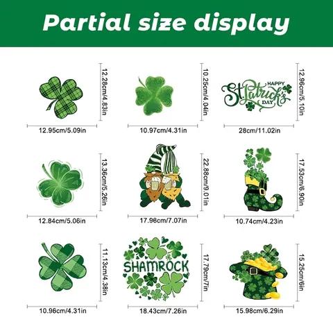St Patrick's Day Window Clings Double Sided Static Shamrock Clover Gnome Green Gold Window Stickers For Home Glass Decoration