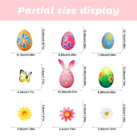 Pegatinas de Ventana de Pascua Estáticas a Doble Cara para Superficies de Vidrio Huevos de Colores Orejas de Conejo Decoraciones de Felices Pascuas para Casa Fiesta