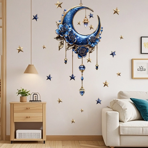 Eid Mubarak Wandaufkleber Ramadan Dekoration Mond Stern Rose Blume PVC Selbstklebend Wandtattoos Wohnzimmer Dekor