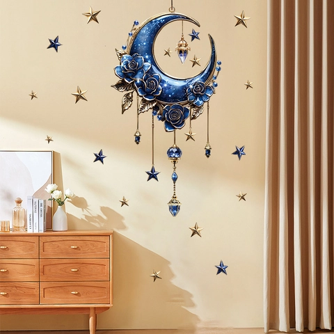 Eid Mubarak Wandaufkleber Ramadan Dekoration Mond Stern Rose Blume PVC Selbstklebend Wandtattoos Wohnzimmer Dekor