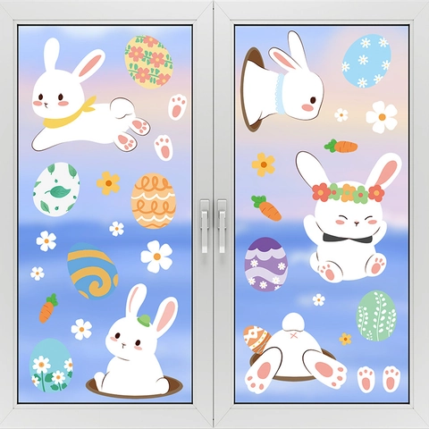 Easter Window Clings Double Sided Bunny Egg Carrot Flower Static Stickers For Glass Decor Seasonal Home Ornament