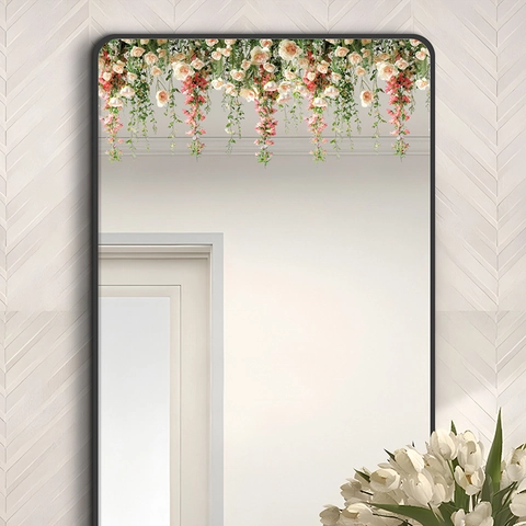 Pegatinas de Ventana de Flores de Enredadera de Rosas Colgantes Estáticas Calcomanías de Vidrio de PVC Para Sala de Estar Dormitorio Baño Cocina