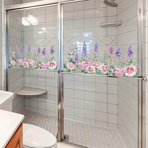 Bloemen Vensterstickers Statisch PVC Waterdicht Decoratieve Pioenroos Lavendel Hangende Guirlande Voor Glas Spiegel
