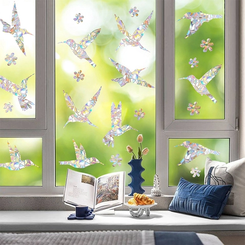 Regenbogen Prisma Fensteraufkleber Statisch Haftend Antikollision Vogelschutz Dekorative Kolibri Tier Motive PVC