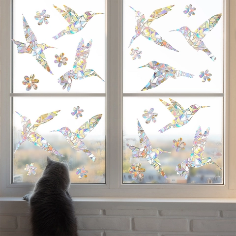 Regenbogen Prisma Fensteraufkleber Statisch Haftend Antikollision Vogelschutz Dekorative Kolibri Tier Motive PVC