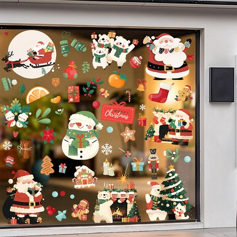 Pegatinas Ventana Navidad Película Estática Doble Cara Reutilizables Papá Noel Reno Muñeco De Nieve Decoración Hogar