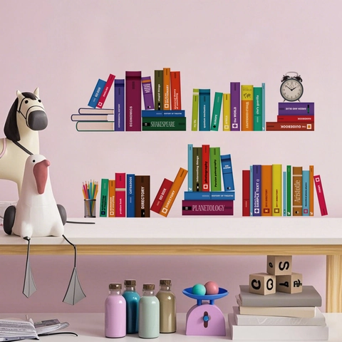 Bücherregal Wandaufkleber PVC Simulierte Buchrücken Für Arbeitszimmer Klassenzimmer Schlafzimmer Dekor