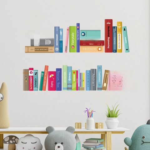 Autocollants Muraux Bibliothèque Simulation PVC Imperméable Décalcomanies Dos De Livre Coloré Décor Bureau