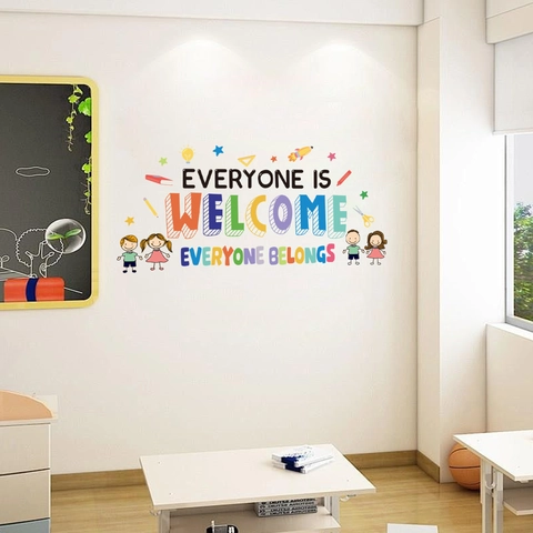 Stickers Muraux Motivants PVC Everyone Is Welcome Reading Everywhere Décoration De Salle De Classe Chambre Colorée