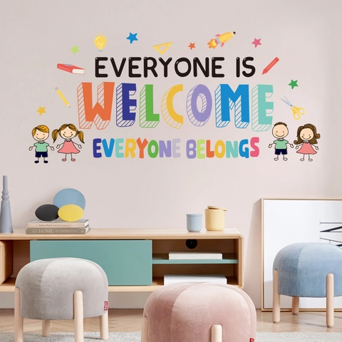 Stickers Muraux Motivants PVC Everyone Is Welcome Reading Everywhere Décoration De Salle De Classe Chambre Colorée