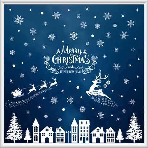 Pegatinas Ventana Navidad Copo Nieve Blanco Reno Adhesión Estática Calcomanías Decoración Vidrio Doble Cara PVC