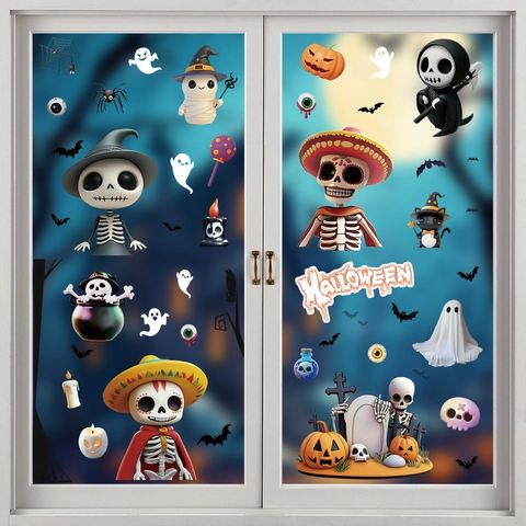 Halloween Window Clings Static Adsorption PVC Stickers Double Sided Pumpkin Skeleton Ghost For Party Glass Decor