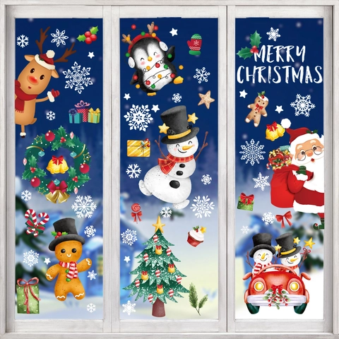 Adesivi Statici Per Finestre Di Natale Doppia Faccia PVC Babbo Natale Pupazzo Di Neve Renna Fiocco Di Neve Decorazione Finestre Casa Negozio