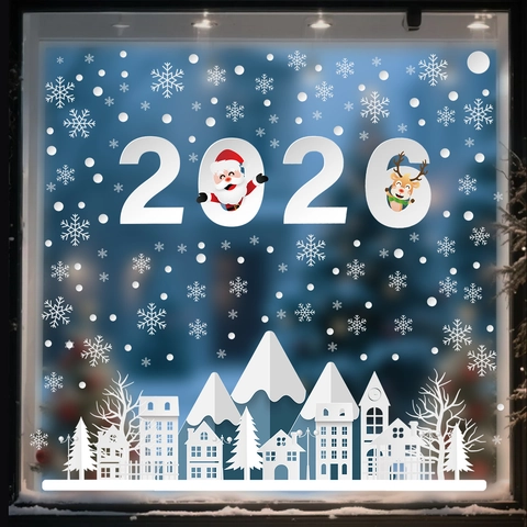 Pegatinas Navidad Ventana Estáticas Doble Cara Papá Noel Reno Copo De Nieve Ciudad Año Nuevo Decoración Cristal