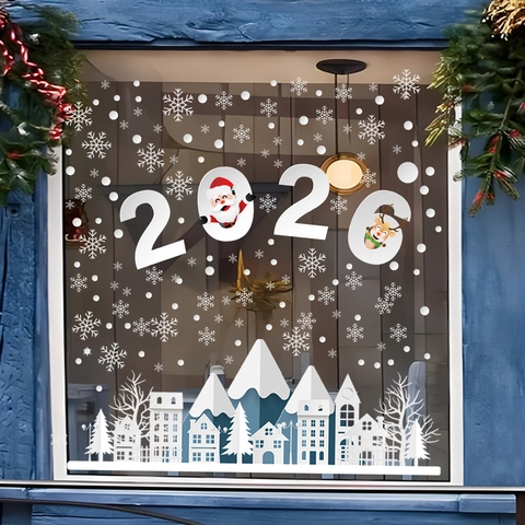 Pegatinas Navidad Ventana Estáticas Doble Cara Papá Noel Reno Copo De Nieve Ciudad Año Nuevo Decoración Cristal