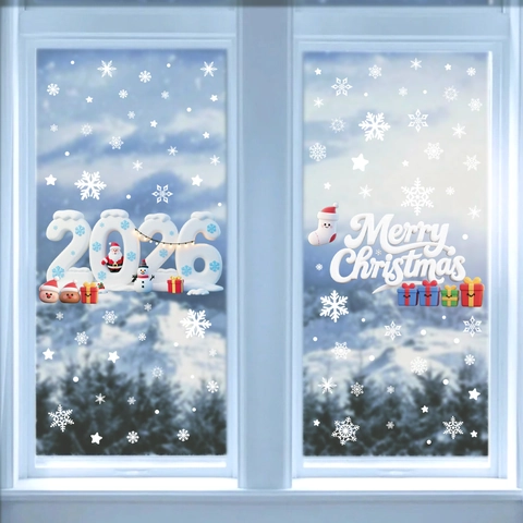 Pegatinas Estáticas para Ventana de Navidad Efecto 3D 2026 Decoración Cristal Año Nuevo Feliz Navidad Papá Noel Copo de Nieve
