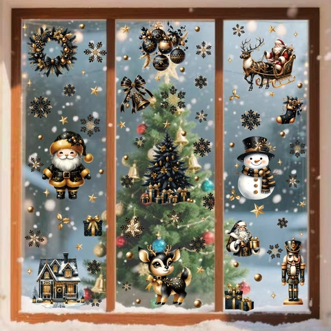 Christmas Window Clings PVC Static Stickers Reusable Winter Holiday Glass Decals Reindeer Snowmen Trees Home Shop Decorations