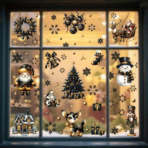 Christmas Window Clings PVC Static Stickers Reusable Winter Holiday Glass Decals Reindeer Snowmen Trees Home Shop Decorations