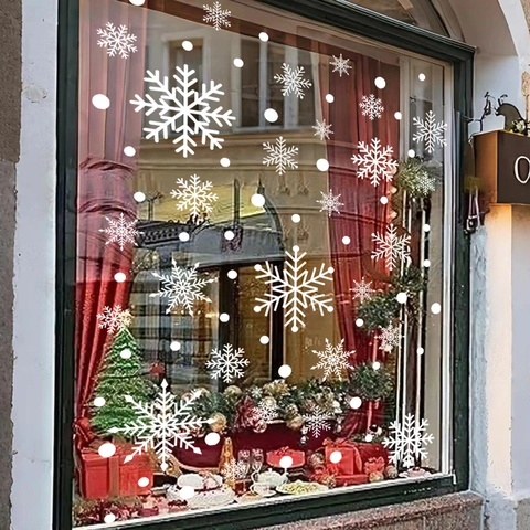 Christmas Window Clings White Snowflake Static Sticker Double Sided Xmas Party Decor For Glass Door Shop Home Showcase