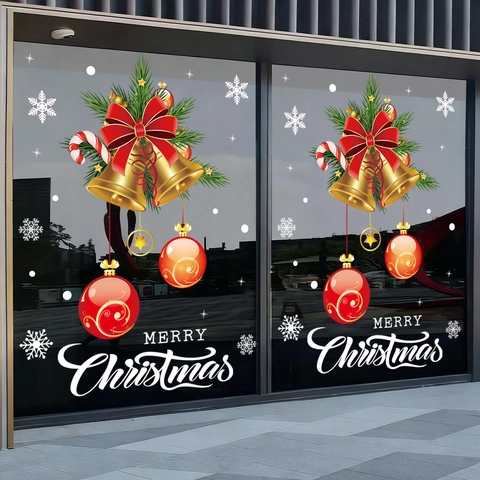 Pegatinas De Ventana De Navidad PVC Estáticas Campana Copo De Nieve Decoración De Puerta De Vidrio