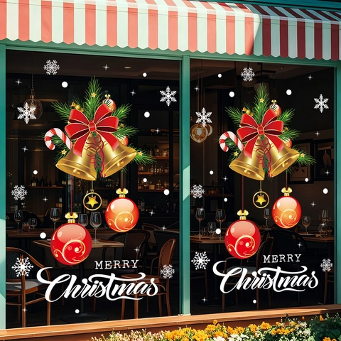 Pegatinas De Ventana De Navidad PVC Estáticas Campana Copo De Nieve Decoración De Puerta De Vidrio