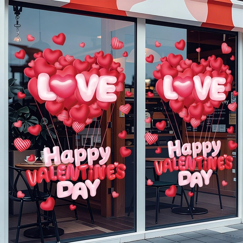 Valentine's Day Window Stickers PVC Romantic Heart Balloons LOVE Decals For Glass Door Home Shop Decoration 3D Visual