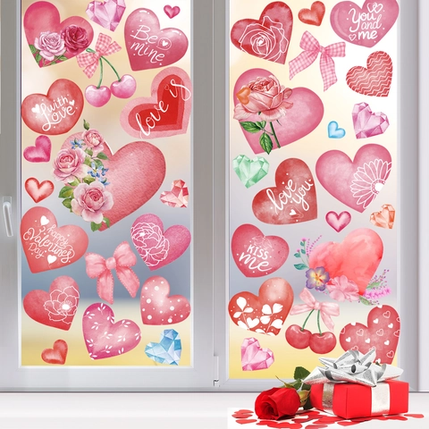 Adhesivos De Ventana Para San Valentín Doble Cara Corazón Rosa Pegatinas Estáticas Para Puertas De Vidrio