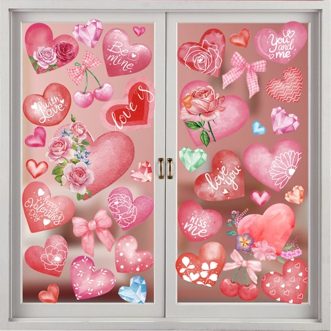 Adhesivos De Ventana Para San Valentín Doble Cara Corazón Rosa Pegatinas Estáticas Para Puertas De Vidrio