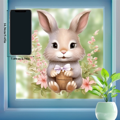 Easter Bunny Window Sticker PVC Waterproof Cute Cartoon Rabbit Decal For Glass Window Refrigerator Home Decor