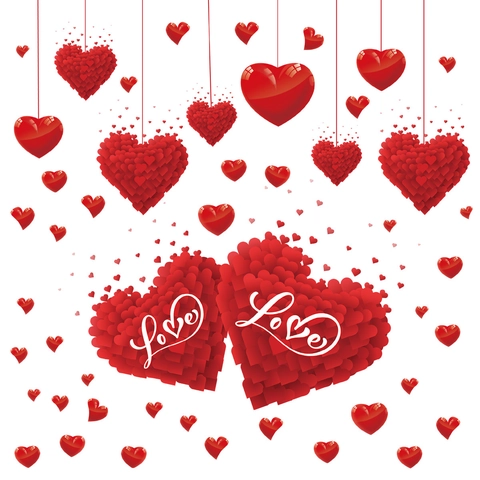 Adesivi Finestra Cuore Rosso PVC Statico Tema Amore Decalcomanie Vetro Romantico San Valentino Per Casa Ufficio Vetrine