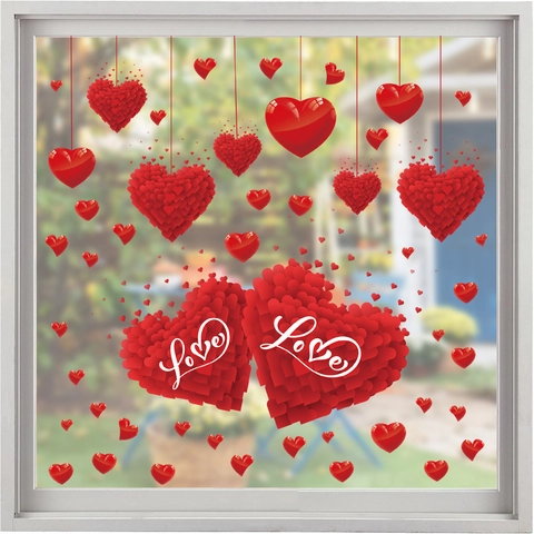Adesivi Finestra Cuore Rosso PVC Statico Tema Amore Decalcomanie Vetro Romantico San Valentino Per Casa Ufficio Vetrine