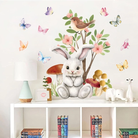 Easter Window Clings Watercolor Bunny Butterfly Static Stickers Waterproof PVC Glass Decals For Nursery Home Decor