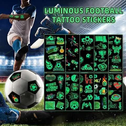 Adesivi Per Tatuaggi Calcio Luminosi Glow In The Dark Impermeabili Temporanei Corpo Viso Per Bambini Tifosi Sport Festa