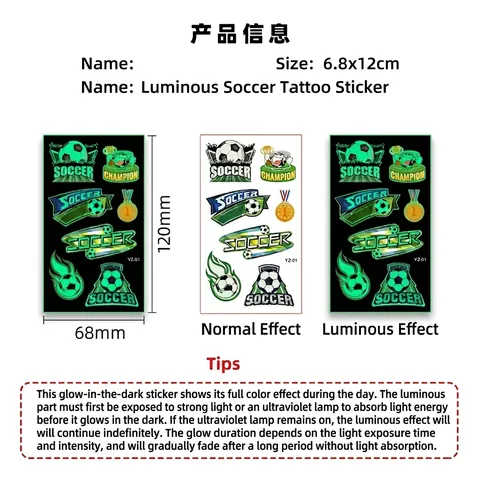 Adesivi Per Tatuaggi Calcio Luminosi Glow In The Dark Impermeabili Temporanei Corpo Viso Per Bambini Tifosi Sport Festa