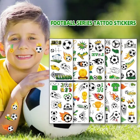 10 Fogli Tatuaggi Temporanei da Calcio per Bambini Impermeabile Tema Calcio Festa di Compleanno Bomboniere Sport Adesivi per il Corpo