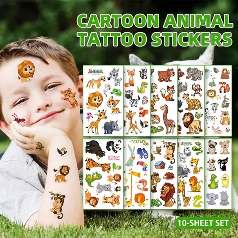 Cartoon Dieren Tijdelijke Tattoo Stickers Waterdicht Langdurige Schattige Lichaamskunst Voor Kinderen Verjaardagsfeestje
