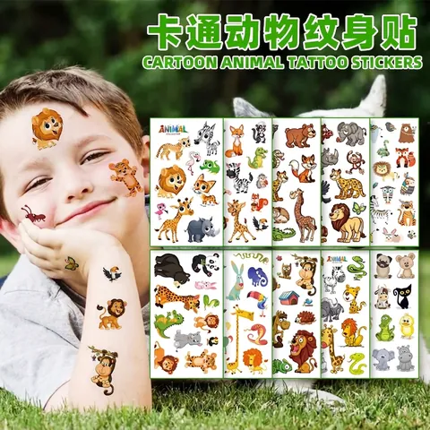 Cartoon Animal Temporary Tattoo Stickers Waterproof Long Lasting Cute Body Art For Children Birthday Party Favors