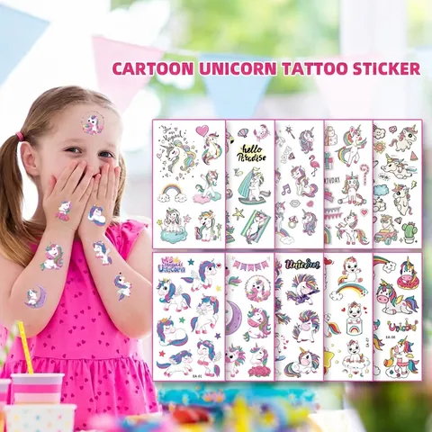 Cartoon Einhorn Temporäre Tattoo Aufkleber Für Kinder Wasserdicht Regenbogen Stern Herz Design Kinder Body Art Party Dekor