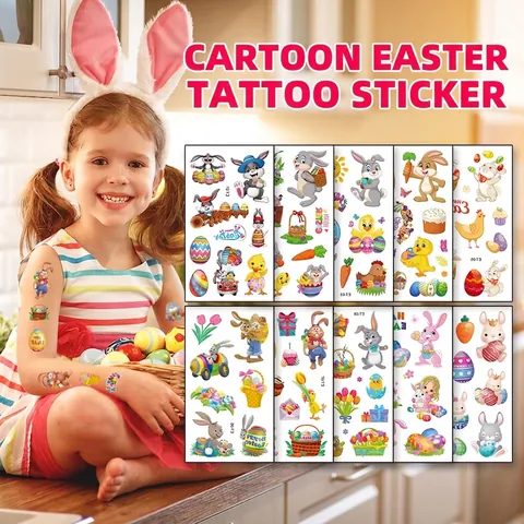 Tatuaggi Temporanei Di Pasqua Impermeabili Adesivi Cartone Animato Coniglio Uovo Bambini Regalo Di Festa Decorazioni Arte Corporea