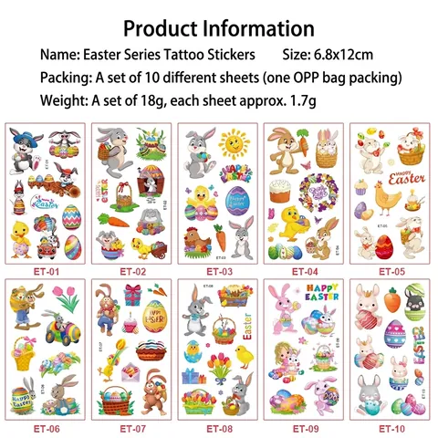 Tatuaggi Temporanei Di Pasqua Impermeabili Adesivi Cartone Animato Coniglio Uovo Bambini Regalo Di Festa Decorazioni Arte Corporea