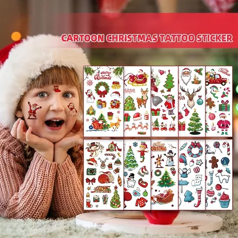 Natale Cartone Animato Tatuaggi Temporanei Adesivi Impermeabile Babbo Natale Renna Modelli Bomboniera Per Bambini